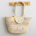 Minimalist cream woven tote bag with colorful specks and pearl buckle clasp - Large Colorful Dots Hollow Bag No Silk Scarf