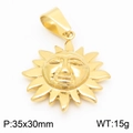 Retro hip hop sun god pendant in gold finish stainless steel with 35x30mm size - Gold Embossed Sun (KP48702-BD)
