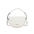 Minimalist cream white saddle crossbody bag with silver metal handle and leather strap - White