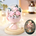 Rose rosa stabilizzate e velo di sposa in cupola di vetro con LED e base in legno - Rosa Rosa / 11cm*16cm