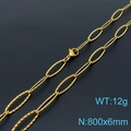 Textured oval link chain necklace in gold finish, 800x6mm size with lobster clasp - Gold Necklace 80cm (KN197662-Z)