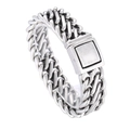 Retro stainless steel woven chain bracelet with brushed square clasp in antique silver - 20mm Width 20.5cm Length Antique Silver (KB164825-BDJX)