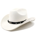 Détail du chapeau de cowboy blanc en suède avec perles turquoise sur ruban noir - M (56-58cm) / Crème