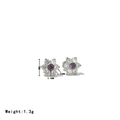 Elegant flower stud earrings with purple gemstone and silver finish for women - Platinum-Purple Rhinestone