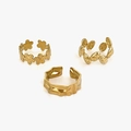 Three-piece 18K gold-plated titanium steel ring set with floral and geometric textures - Gold 3-Piece Set