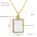 Detail of 18K gold plated stainless steel necklace with natural shell and zircon pendant - April White Zircon Style (ZN703G-04)