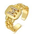 Adjustable gold watch band ring featuring a pavé diamond letter M square plate - M