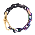Hip hop chunky titanium steel chain bracelet with rainbow and black links and gold clasp - 21cm Length / Rainbow/Iridescent