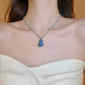 Detail of 18K gold plated gourd pendant with blue glitter finish on a silver bead chain - Blue Gourd Glitter Pendant Style (107#)