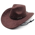 Clásico sombrero vaquero occidental marrón oscuro con banda de cuero tachonada y cordón - Castaño / M (56-58cm)