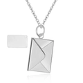 Silver stainless steel envelope necklace with a blank engraving tag for personalization - Silver Blank