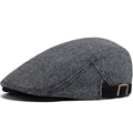 Retro grijze visgraat flatcap met zwarte klep en vintage metalen gespdetail - Verstelbaar / Broken Wit