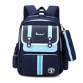 Blue school bag and matching pencil case set with waterproof ergonomic design - Backpack (No Trolley) / Dark Blue with Sky Blue