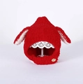 Red plush baby earflap hat with cute rabbit ears and decorative wooden button - Cap circumference 40-48cm, suitable for 3-18 months / Plush Dog Red