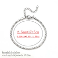 Adjustable 2.5mm stainless steel box chain bracelet in polished silver finish - Flat Box/Pearl Chain Style / 3mm Wide (17+5cm) / Steel