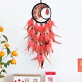 Handmade dream catcher with pink agate stone, crescent design and soft feathers - Agate Pendant Style / Watermelon red