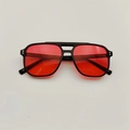 Vintage double bridge pilot sunglasses with black frame and vibrant red lenses - Black Frame Red Lens
