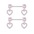 Macro detail of butterfly nipple rings with pink heart zircons on stainless steel barbells - Heart Pendant Pair