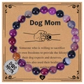 Detail view of Dog Mom bracelet with purple zebra jasper beads and stainless steel dog paw charm - Purple Agate