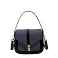 Women's saddle bag in grey woven fabric and black leather with gold metal lock - Black