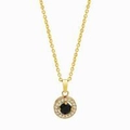 Luxury gold necklace featuring a round black stone pendant surrounded by white zircons - Gold/Black Stone (Round)