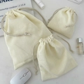 3-piece set of cream white corduroy drawstring storage bags in various sizes - Small (14x16) / Creamy White