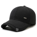 Gorra de béisbol de invierno negra para hombre con letras sport y orejeras térmicas - Ajustable / Negro