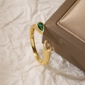 Gold plated open ring with emerald green and champagne pear-cut stones on white paper - 13771-Double Water Drop/Emerald Champagne