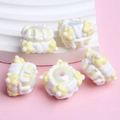 DIY winter yellow and white hand-painted oil beaded charms for jewelry making - White Bead Yellow White Cream Yellow Flower
