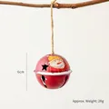 6cm red metal Christmas bell with snowman illustration and star cutouts on jute rope - Red Snowman Bell