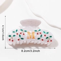 Pince à cheveux en acrylique blanc avec lettre M et motif cerise aux accents dorés - Pince à Cheveux Cerise Strass Lettre M