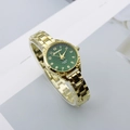 Elegant gold quartz watch for women with deep green dial and metallic mesh band - Gold Case Green Dial