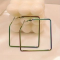 Fashionable oversized square stainless steel hoop earrings with rainbow gradient finish - 55mm / Colorful