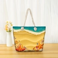 Canvas beach tote bag with starfish print and thick rope handles on wooden surface - Starfish and Shells (jiayingstb11)