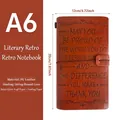 A6 vintage brown PU leather travel notebook with elastic strap and debossed text - Employee Motivation / Brown