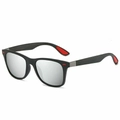 Classic matte black polarized sunglasses with red details and silver mirrored lenses - Black Frame Red Detail Silver Mirror Lens