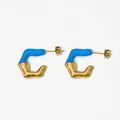 U-shaped earrings with royal blue matte and polished gold finish in a modern twist style - Deep Blue (KDE1690)
