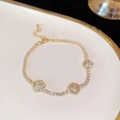 Elegant gold-plated tennis bracelet with rose flower charms and sparkling zircons - Gold Zirconia Flower Hollow Bracelet