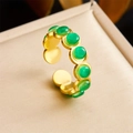 Vintage 18k gold plated stainless steel ring with green dome gemstones and matte finish - Multi Green Bead Open Style (R509) / Adjustable Open