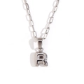 Silver paperclip chain necklace with a 3D bubble letter R pendant in metallic finish - Silver-R
