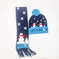 Navy blue winter LED knitted hat and scarf set with snowman and snowflake patterns - Set 16 (Dark Blue Snowman)