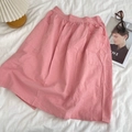 Pale pink cotton apron skirt with dual front pockets and adjustable waist tie for kitchen - Pink