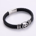 Herren Armband zweilagig geflochten Leder mit Edelstahl Kreuz Magnetverschluss - Schwarze Lederschnur