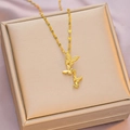 Elegant 18K gold plated titanium necklace with stacked zircon butterfly pendants - 6031 Butterfly Design / Gold
