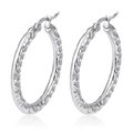 Silver stainless steel hoop earrings with hammered texture and reflective finish - Steel Hammered Texture