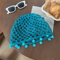 Bohemian turquoise crochet hollow knit beanie with hanging round beads for summer - One Size / Teal
