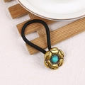 Western cowboy hair tie with golden flower and turquoise bead on black elastic - Gold Flower-Green