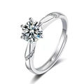 Detailed close-up of a silver ring with six-prong set cubic zirconia and accent diamonds - Adjustable Open / 1 Carat Six-Prong With Side Stones Style(XSD-03)