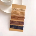 Elastic hair ties set in earth tones and navy blue on brown display card - Bamboo Texture Milk Coffee Set