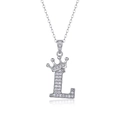 925 silver necklace featuring a letter L pendant with crown and moissanite stones - Letter L